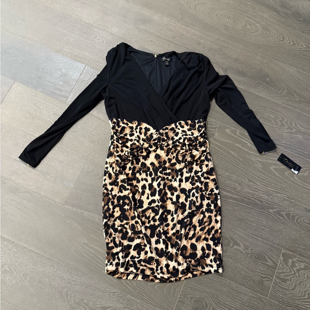 NWT Thalia Sodi Valencia Dress Leopard Large Cheetah Black